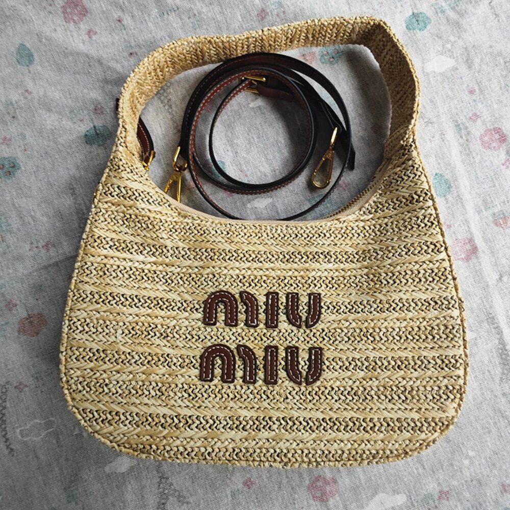 Miu Miu Crocheted Raffia Tote Bag